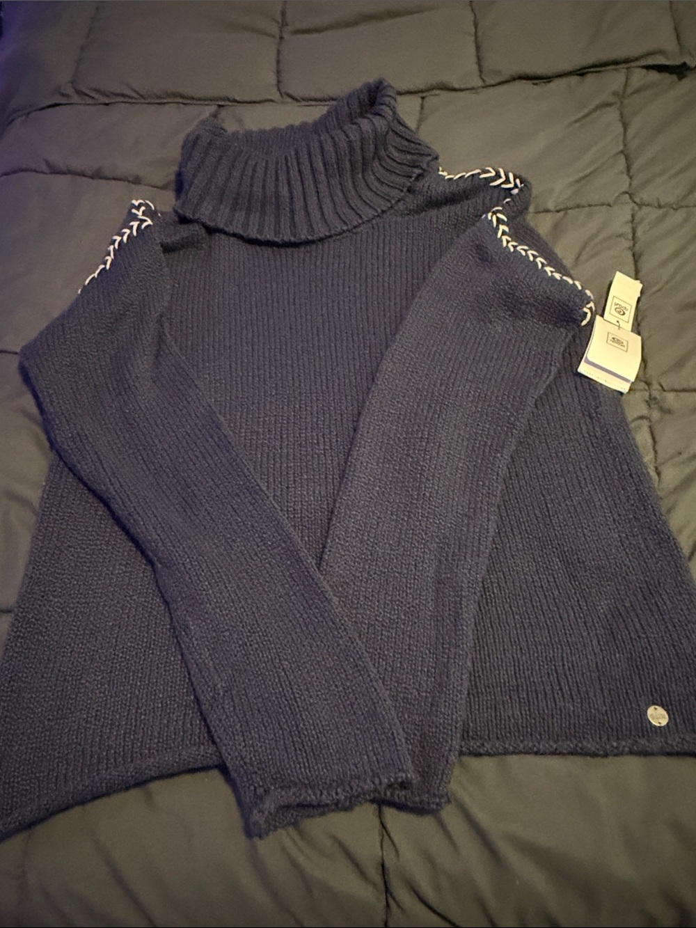 Rip Curl Navy Turtleneck Sweater with Contrast Stitching